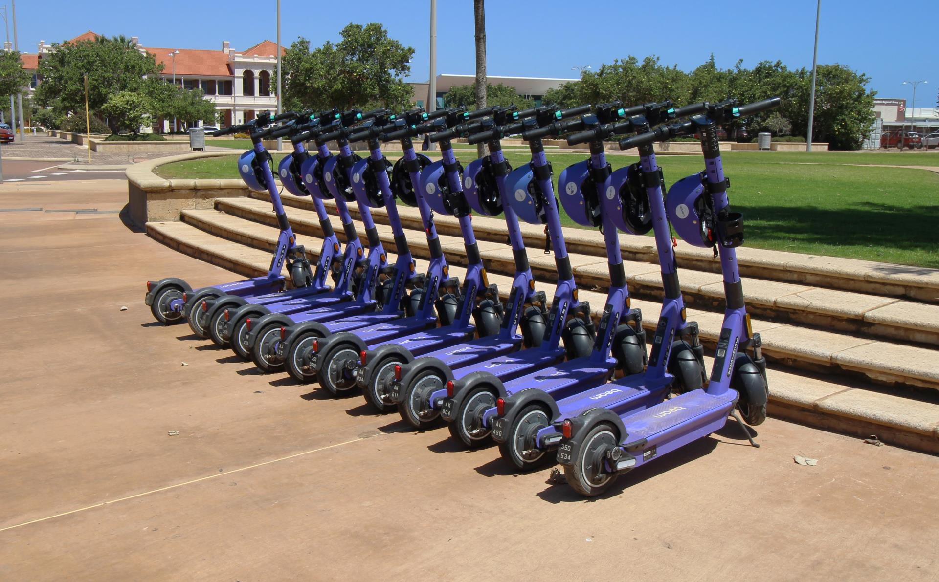 e-scooters parked on the Foreshore