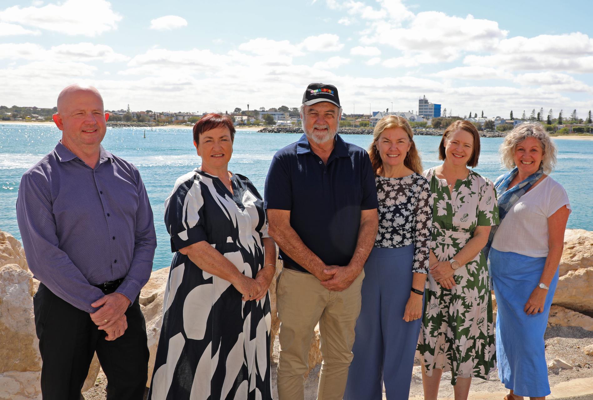 Mid West Ports Authority Chief Operating Officer Leigh Amos, Mid West Chamber of Commerce and Industry CEO Joanne Fabling, City of Greater Geraldton Mayor Jerry Clune, Geraldton Universities Centre Director Natalie Nelmes, Nexus Airlines Group External Relations Manager Kym Francesconi and Mid West Development Commission Board Chair Lara Dalton. 