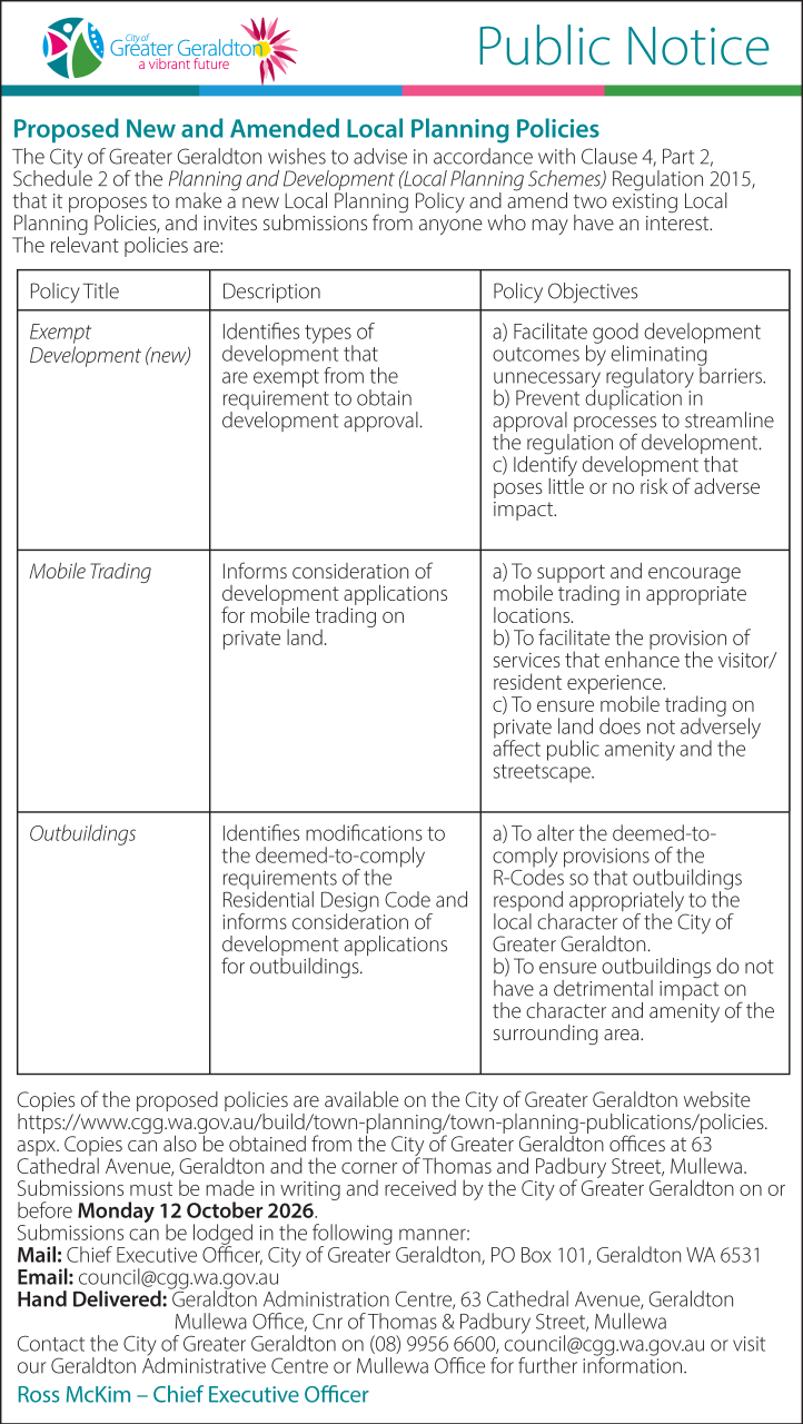 Proposed New and Amended Local Planning Policies