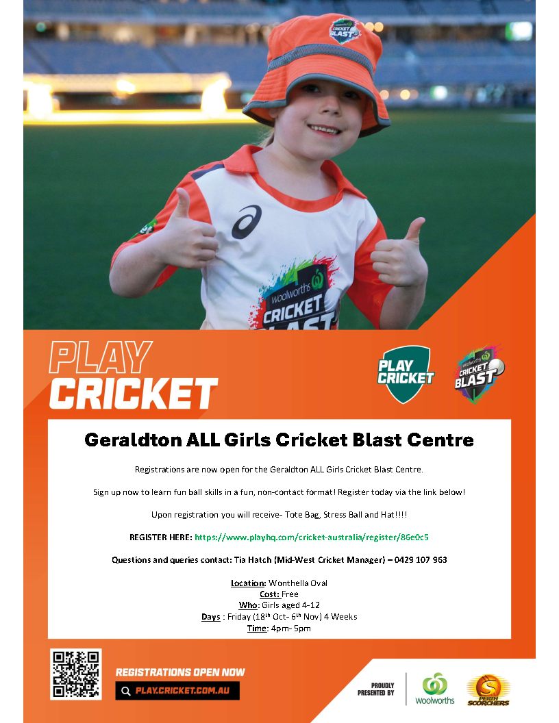 Geraldton All Girls Cricket Blast Centre - 2024