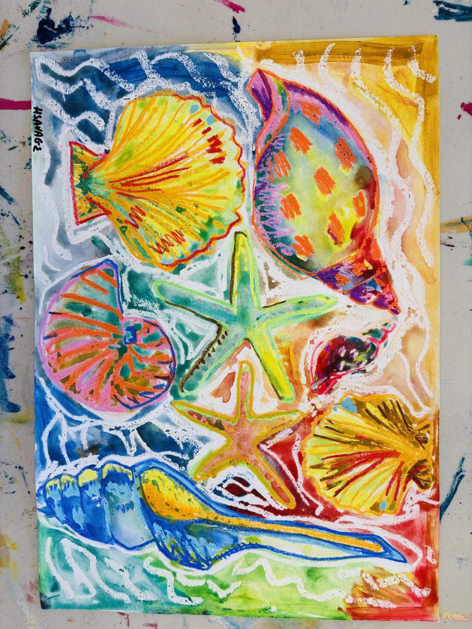 Oil Pastels Shells with Sunflower Studio Spring School Holidays